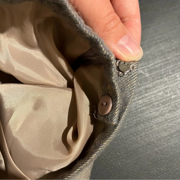 Coldwater Creek Boho Faux Wrap Midi Skirt Tan Grey Geometric Stripe Draped Sz L - Picture 7 of 11